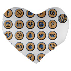 Social Media Icon Icons Social Large 19  Premium Flano Heart Shape Cushions by Nexatart