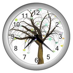 Tree Fantasy Magic Hearts Flowers Wall Clocks (silver)  by Nexatart