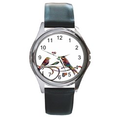 Birds Abstract Exotic Colorful Round Metal Watch by Nexatart