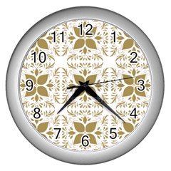 Pattern Gold Floral Texture Design Wall Clocks (silver)  by Nexatart