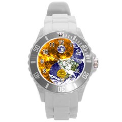 Design Yin Yang Balance Sun Earth Round Plastic Sport Watch (l) by Nexatart