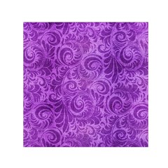 Purple Romantic Flower Pattern Denim Small Satin Scarf (square) by Ivana