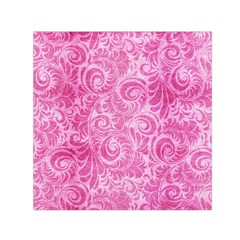 Pink Romantic Flower Pattern Denim Small Satin Scarf (square) by Ivana