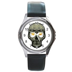 Skull With Fried Egg Eyes Round Metal Watch by dflcprints