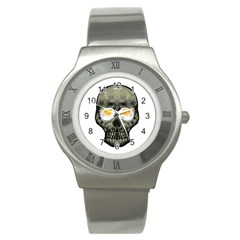 Skull With Fried Egg Eyes Stainless Steel Watch by dflcprints