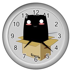 Black Cat In A Box Wall Clocks (silver)  by Catifornia
