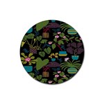 Wreaths Flower Floral Leaf Rose Sunflower Green Yellow Black Rubber Round Coaster (4 pack)  Front