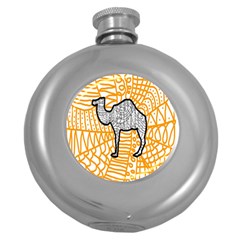 Animals Camel Animals Deserts Yellow Round Hip Flask (5 Oz)