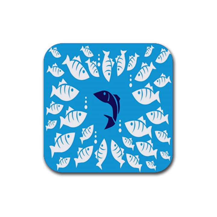 Blue Fish Tuna Sea Beach Swim White Predator Water Rubber Coaster (Square) 