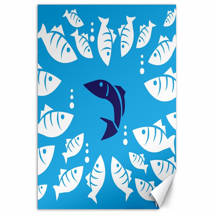 Blue Fish Tuna Sea Beach Swim White Predator Water Canvas 20  x 30  