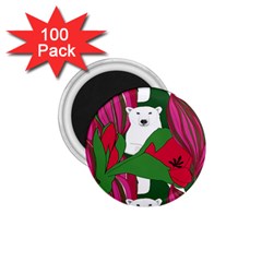 Animals White Bear Flower Floral Red Green 1 75  Magnets (100 Pack) 