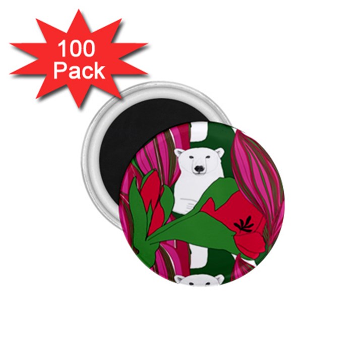 Animals White Bear Flower Floral Red Green 1.75  Magnets (100 pack) 