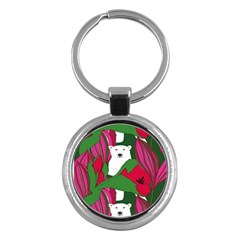 Animals White Bear Flower Floral Red Green Key Chains (round)  by Mariart