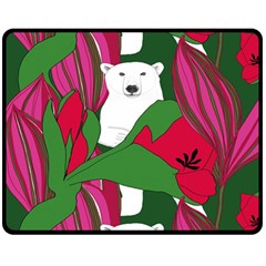 Animals White Bear Flower Floral Red Green Fleece Blanket (medium)  by Mariart