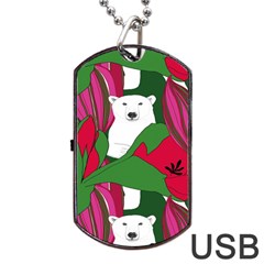 Animals White Bear Flower Floral Red Green Dog Tag Usb Flash (two Sides)