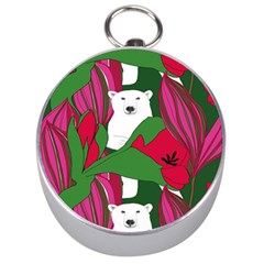 Animals White Bear Flower Floral Red Green Silver Compasses by Mariart