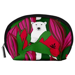 Animals White Bear Flower Floral Red Green Accessory Pouches (large)  by Mariart