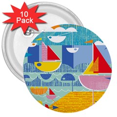 Boats Ship Sea Beach 3  Buttons (10 Pack) 
