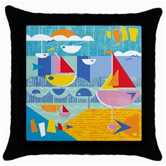 Boats Ship Sea Beach Throw Pillow Case (black) by Mariart