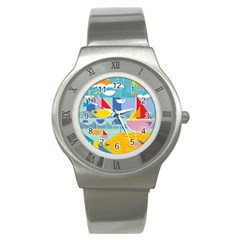 Boats Ship Sea Beach Stainless Steel Watch