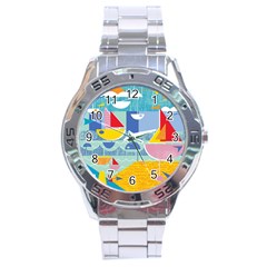 Boats Ship Sea Beach Stainless Steel Analogue Watch