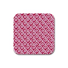 Botanical Gardens Sunflower Red White Circle Rubber Square Coaster (4 pack) 