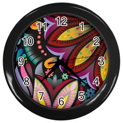 Flower Floral Sunflower Rose Color Rainbow Circle Polka Wall Clocks (black) by Mariart