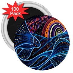 Fish Out Of Water Monster Space Rainbow Circle Polka Line Wave Chevron Star 3  Magnets (100 Pack)