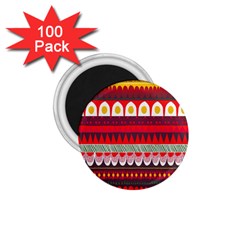 Fabric Aztec Red Line Polka Circle Wave Chevron Star 1 75  Magnets (100 Pack) 