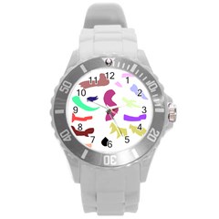 Plushie Color Rainbow Brown Purple Yellow Green Black Round Plastic Sport Watch (l) by Mariart