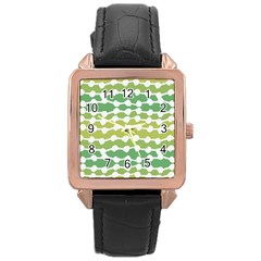 Polkadot Polka Circle Round Line Wave Chevron Waves Green White Rose Gold Leather Watch 