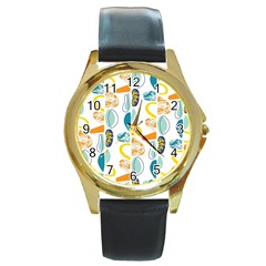 Pebbles Texture Mid Century Round Gold Metal Watch