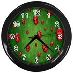 Ladybugs Red Leaf Green Polka Animals Insect Wall Clocks (Black) Front