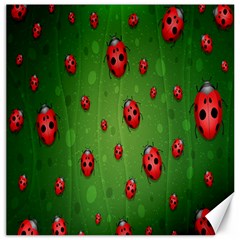 Ladybugs Red Leaf Green Polka Animals Insect Canvas 20  X 20   by Mariart