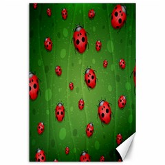 Ladybugs Red Leaf Green Polka Animals Insect Canvas 24  X 36  by Mariart