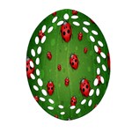 Ladybugs Red Leaf Green Polka Animals Insect Oval Filigree Ornament (Two Sides) Front