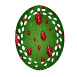 Ladybugs Red Leaf Green Polka Animals Insect Oval Filigree Ornament (Two Sides) Back