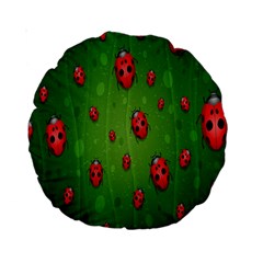 Ladybugs Red Leaf Green Polka Animals Insect Standard 15  Premium Round Cushions