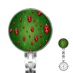 Ladybugs Red Leaf Green Polka Animals Insect Stainless Steel Nurses Watch by Mariart