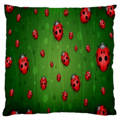 Ladybugs Red Leaf Green Polka Animals Insect Large Flano Cushion Case (two Sides) by Mariart