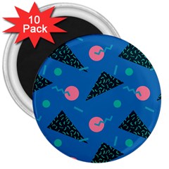 Seamless Triangle Circle Blue Waves Pink 3  Magnets (10 Pack) 