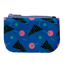 Seamless Triangle Circle Blue Waves Pink Large Coin Purse by Mariart