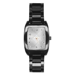 Simple Pattern Waves Plaid Black White Stainless Steel Barrel Watch by Mariart