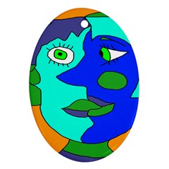 Visual Face Blue Orange Green Mask Ornament (oval)