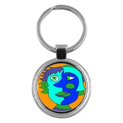 Visual Face Blue Orange Green Mask Key Chains (round)  by Mariart