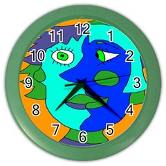 Visual Face Blue Orange Green Mask Color Wall Clocks