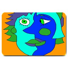 Visual Face Blue Orange Green Mask Large Doormat  by Mariart