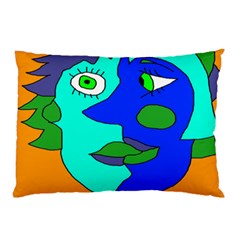 Visual Face Blue Orange Green Mask Pillow Case by Mariart