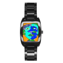 Visual Face Blue Orange Green Mask Stainless Steel Barrel Watch by Mariart