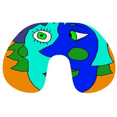 Visual Face Blue Orange Green Mask Travel Neck Pillows by Mariart